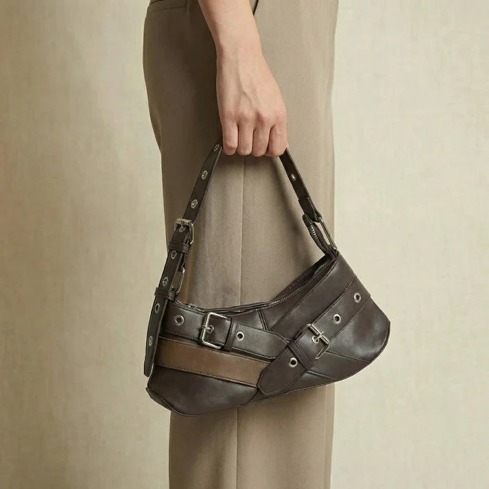 Chic Compact Shoulder Bag with Edgy Hardware